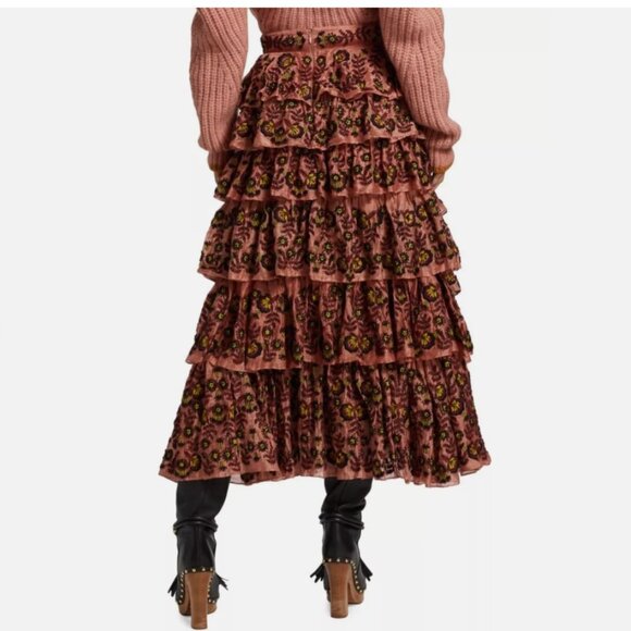 NWT Ulla Johnson Women's Pink Handmade Reesha Embroidered Ruffle Skirt - Picture 5 of 5